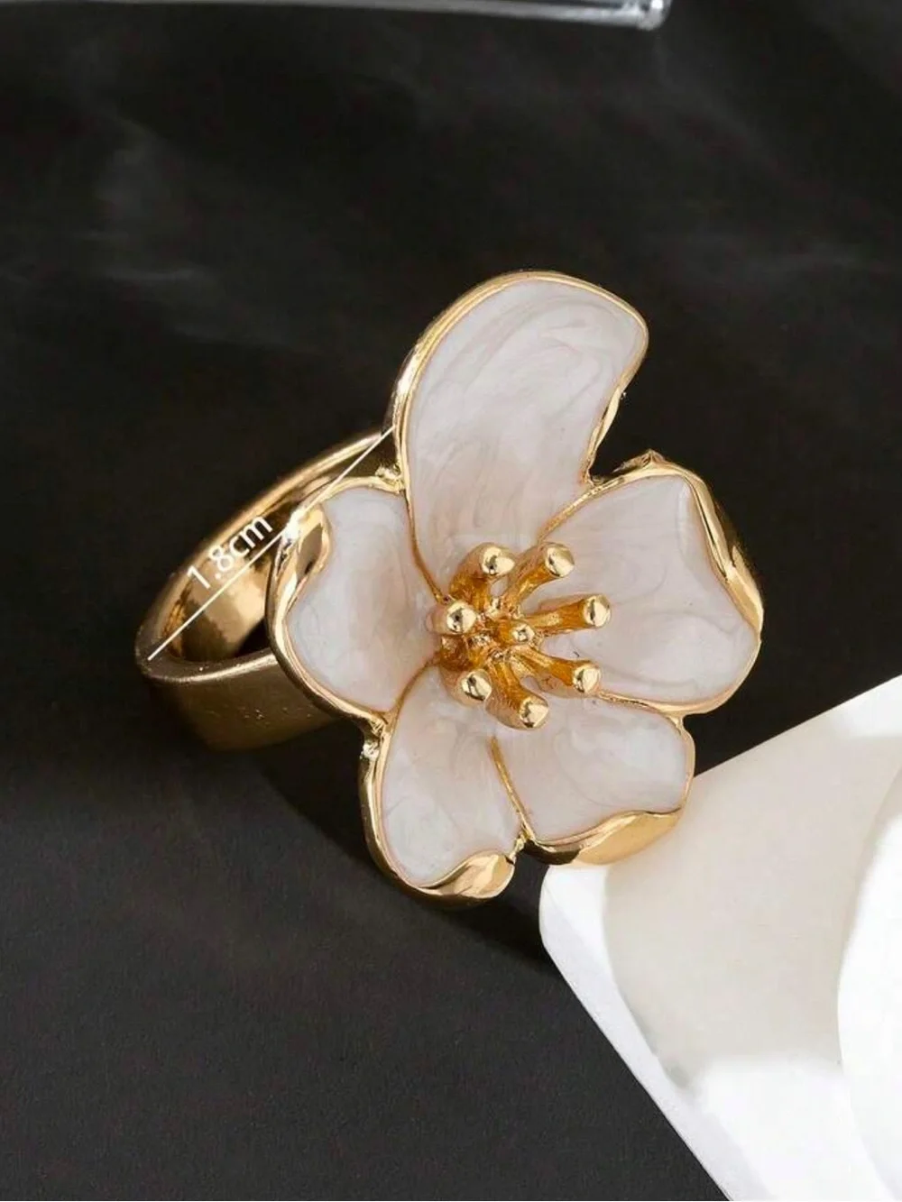 Maison Bloom White Enamel Camellia Ring